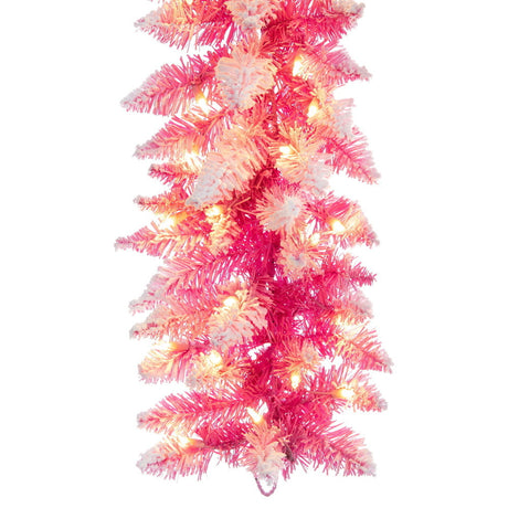 Flocked Pink Pencil Fir Artificial Pre-Lit Garland, additional view