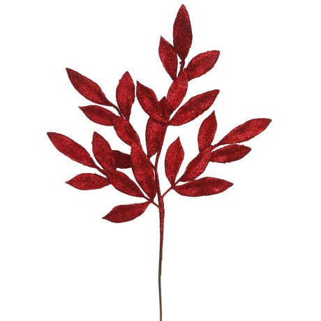 22 inch Red Glitter Bay Leaf Spray