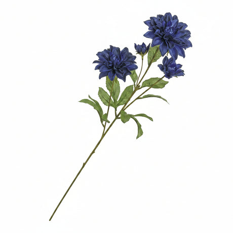 Artificial flower stem with blue flowers on a white background