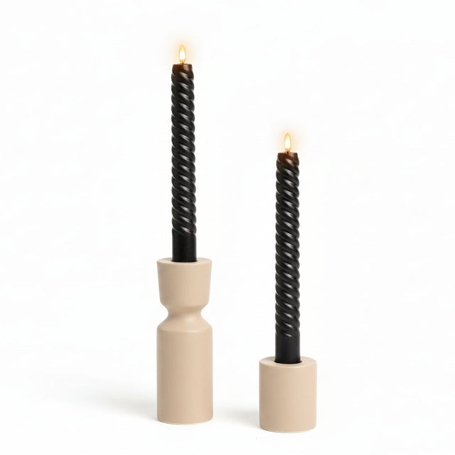 9" Black Spiral Line Flameless Taper Candles | Set of 2