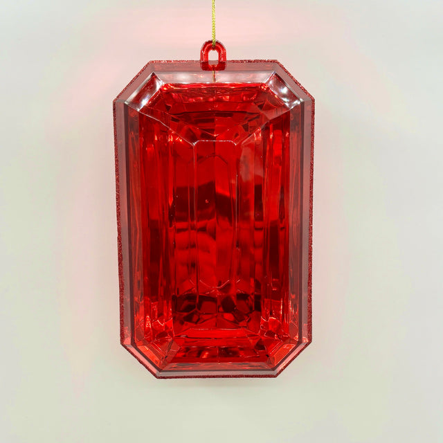9" Red Emerald Cut Precious Gem Ornament