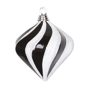 6" Black-White Candy Glitter Swirl Diamond Ornament