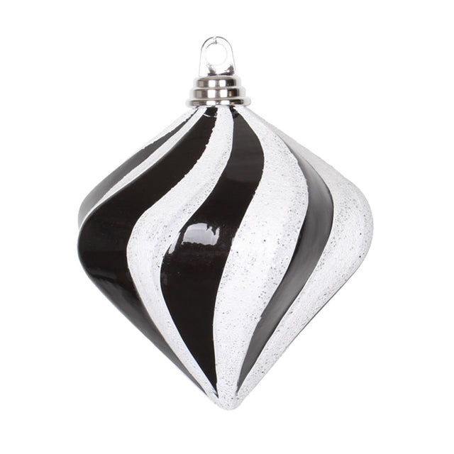 6" Black-White Candy Glitter Swirl Diamond Ornament