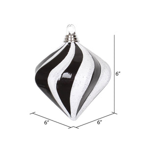 6" Black-White Candy Glitter Swirl Diamond Ornament
