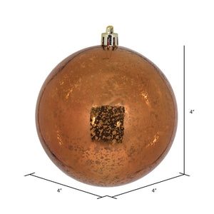 4" Shiny Mercury Ball Ornament Set of 6 | Champagne | Copper