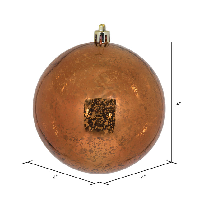 4" Shiny Mercury Ball Ornament Set of 6 | Champagne | Copper