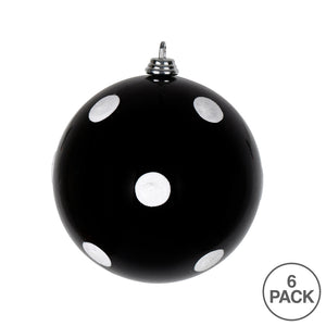 4" Black Candy with White Dots Ornaments 6/Bag