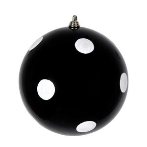 6" Black Candy Finish with White Glitter Dots Ball Ornament- Bag of 4