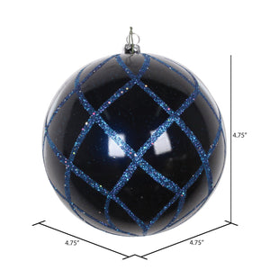 4.75" Midnight Blue Candy Finish Net Ball Ornament with Glitter Accents, 3/Bag