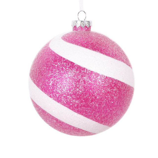 4.75" Fuchsia/White Sugar Glitter Ball 3/Bag