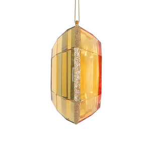 6" Gold Square Jewel Glitter Ornament. Features gold glitter around the edge