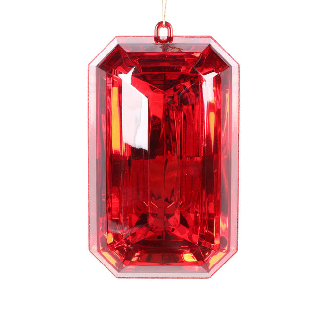 8" Red Rectangle Jewel Glitter Ornament