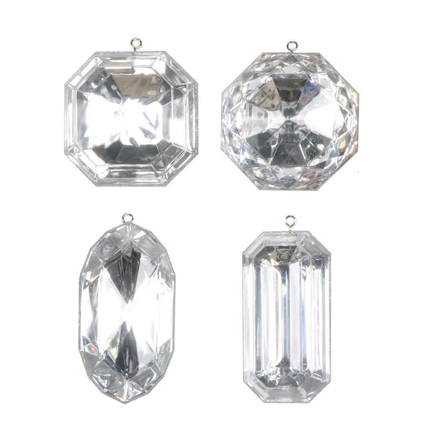 4"-5" Silver Jewel Glitter Ornaments | Set of 4