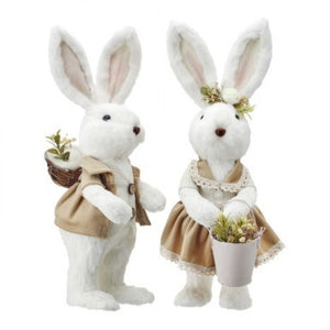 12.25" Sisal Dressed Boy Girl Bunny w/Basket (Sold Individually)