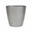 Gray resin fiber planter with textured surface