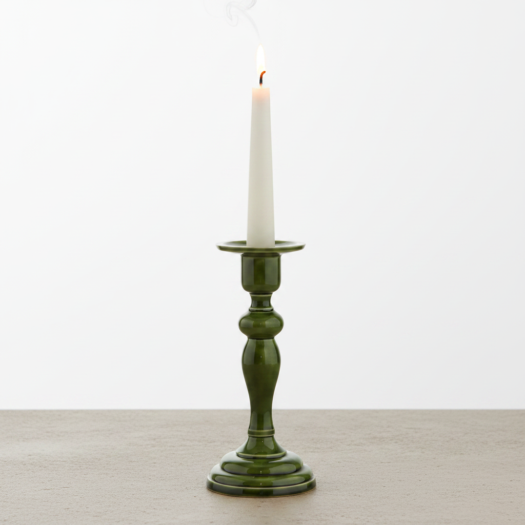 9" Metal Enamel Candlestick Green