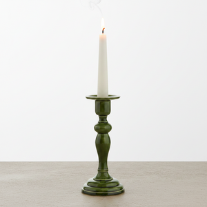 9" Metal Enamel Candlestick Green