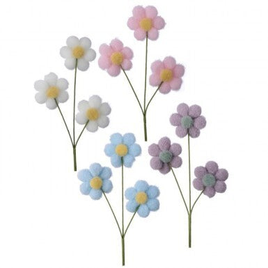 11" Easter Pompom Blosson Spray White Blue Pink Purple
