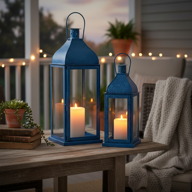 Blue Summer Lanterns, Set of 2 | Iron & Glass