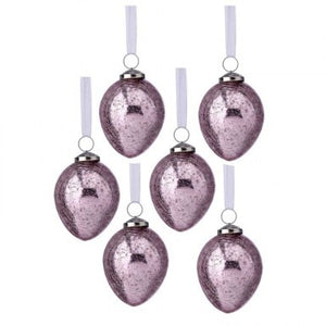 3.5" Mercury Glass Pink Lavender Egg Ornament Bx Set/6