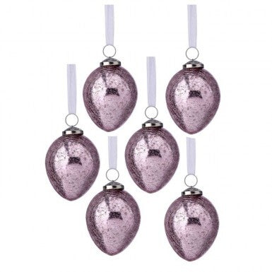 3.5" Mercury Glass Pink Lavender Egg Ornament Bx Set/6