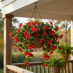 27" Red Hanging Hibiscus Plant | UV Protected