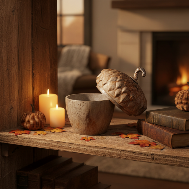8.25" Burnt Champagne Acorn Pot with Lid