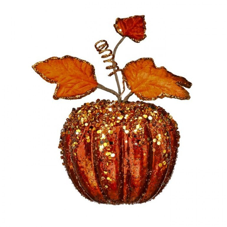 4" Jewel Encrusted Orange Glitter Pumpkin