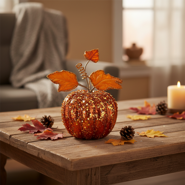 4" Jewel Encrusted Orange Glitter Pumpkin