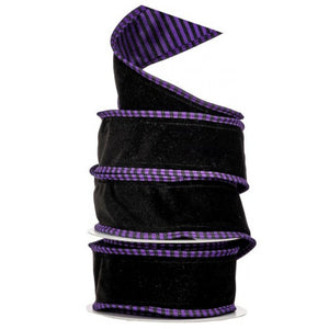 2.5" x 10YDS Dupion Striped Ribbon | Black/Orange or Black/Purple