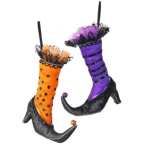 9" Witch's Boot with Ribbon Loop for Hanging | Orange or Purple
