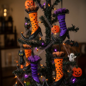 9" Witch's Boot with Ribbon Loop for Hanging | Orange or Purple