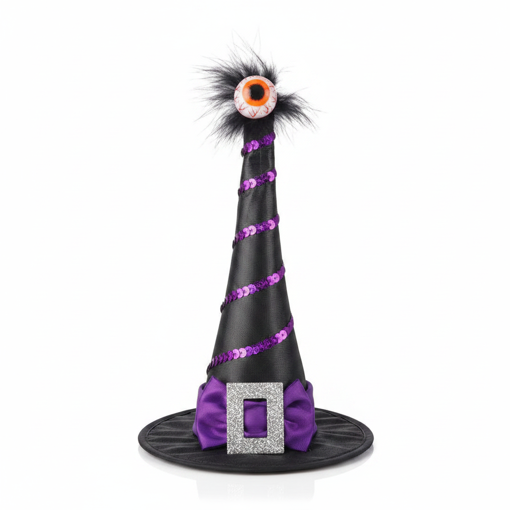 9" Witch's Hat with Eyeball | Orange/Black or Purple/Black
