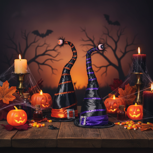 25" Witch's Hat with Eyeball | Orange/Black | Purple/Black