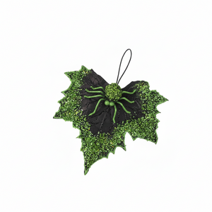 10" Sequin Spider with Leaf | Purple/Black, Orange/Black, Green/Black