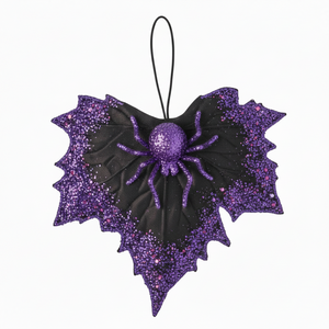 10" Sequin Spider with Leaf | Purple/Black, Orange/Black, Green/Black