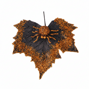10" Sequin Spider with Leaf | Purple/Black, Orange/Black, Green/Black