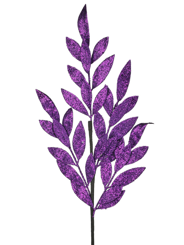 30" Glitter Laurel Leaf Spray | Black, Orange, or Purple