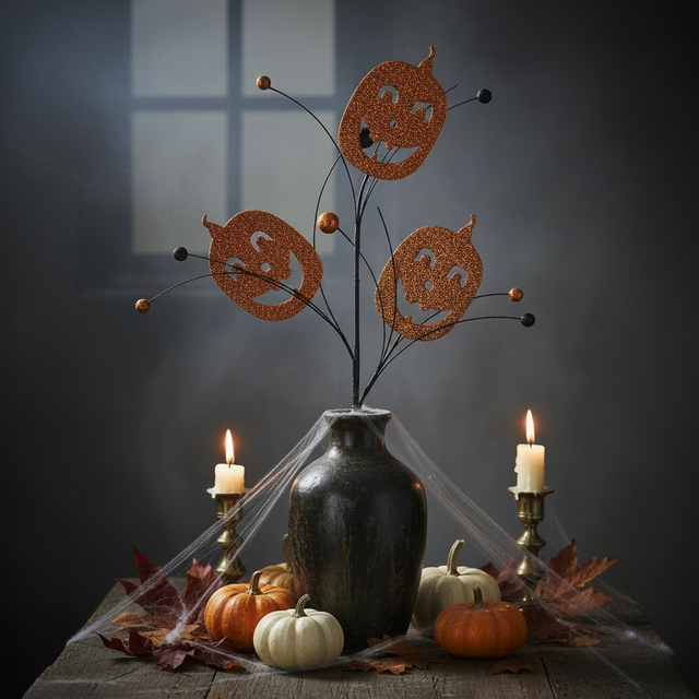 28" Glitter Jack O’ Lantern Spray | Black & Orange