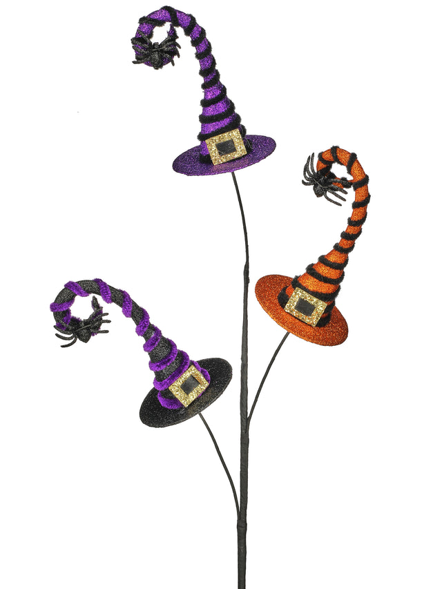 30" Triple Glitter Witch’s Hat Spray | Purple, Orange, & Black