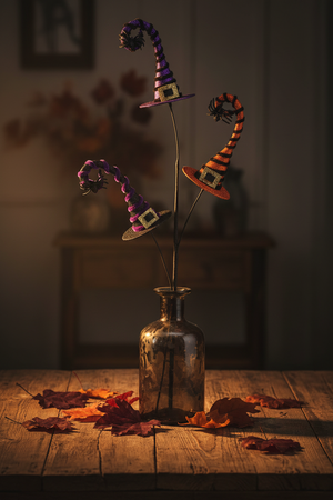 30" Triple Glitter Witch’s Hat Spray | Purple, Orange, & Black