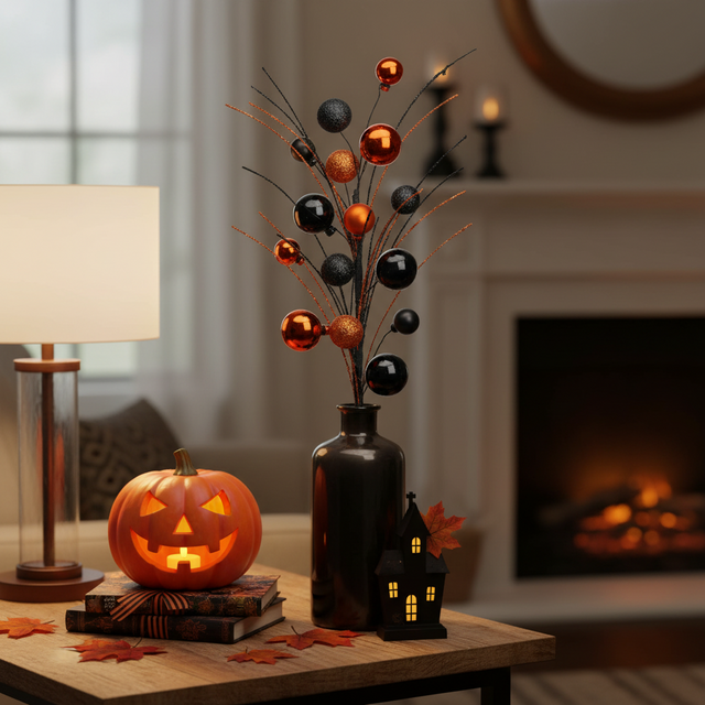 20" Glitter Halloween Ball Spray | Orange & Black