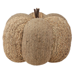 Decorative pumpkin made of natural rope on a white background