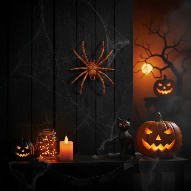 8" Plastic Glitter Spider | Black, Orange, & Purple