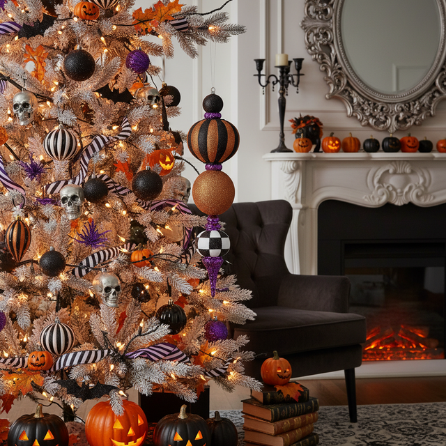 52"|25" Glitter Halloween Finial | Purple, Orange, Black, White