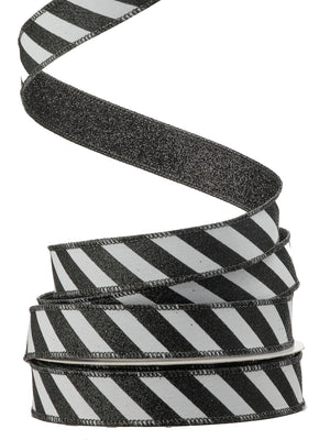 1" x 10YDS Glitter Stripe Halloween Ribbon |  Black/White & Black/Orange