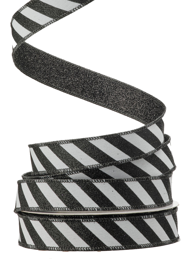 1" x 10YDS Glitter Stripe Halloween Ribbon |  Black/White & Black/Orange
