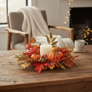 12" Autumnal Gourd & Berry Candle Ring
