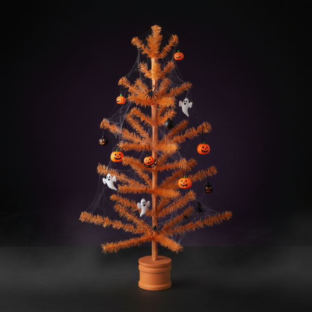 36" Halloween Feather Tree | Black & Orange