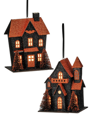 5" LED Halloween House Ornament | Black | Orange | Two Styles | Battery with Timer